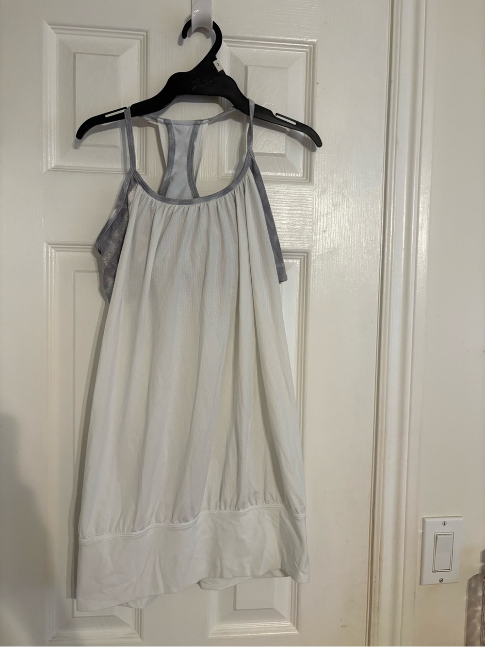 Lightweight White Tank Top with Gray Trim - Relaxed Racerback